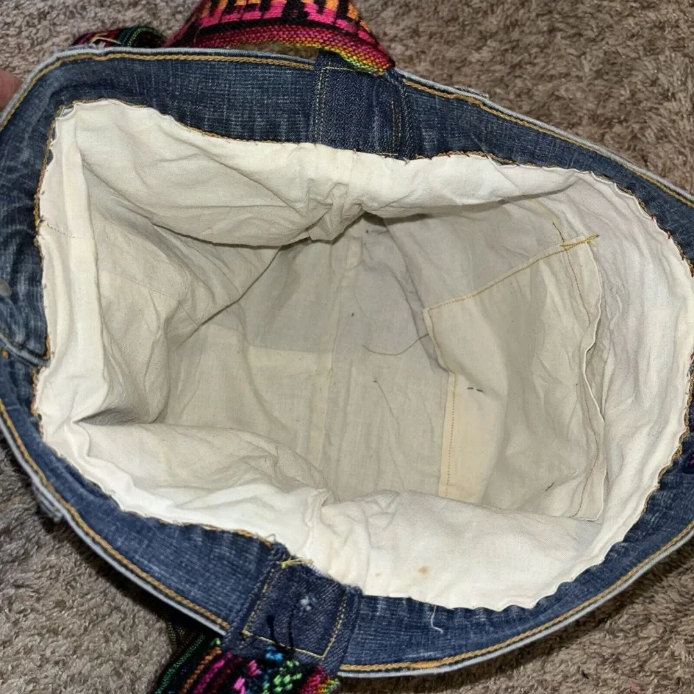 Upcycled Handmade Denim Jean Crossbody Hobo Bag Unique Boho Hippie Gypsy Clutter